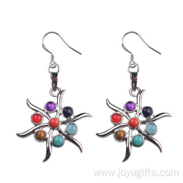 Vogue Women Stainless Steel Chakra Stone Long Drop Earrings